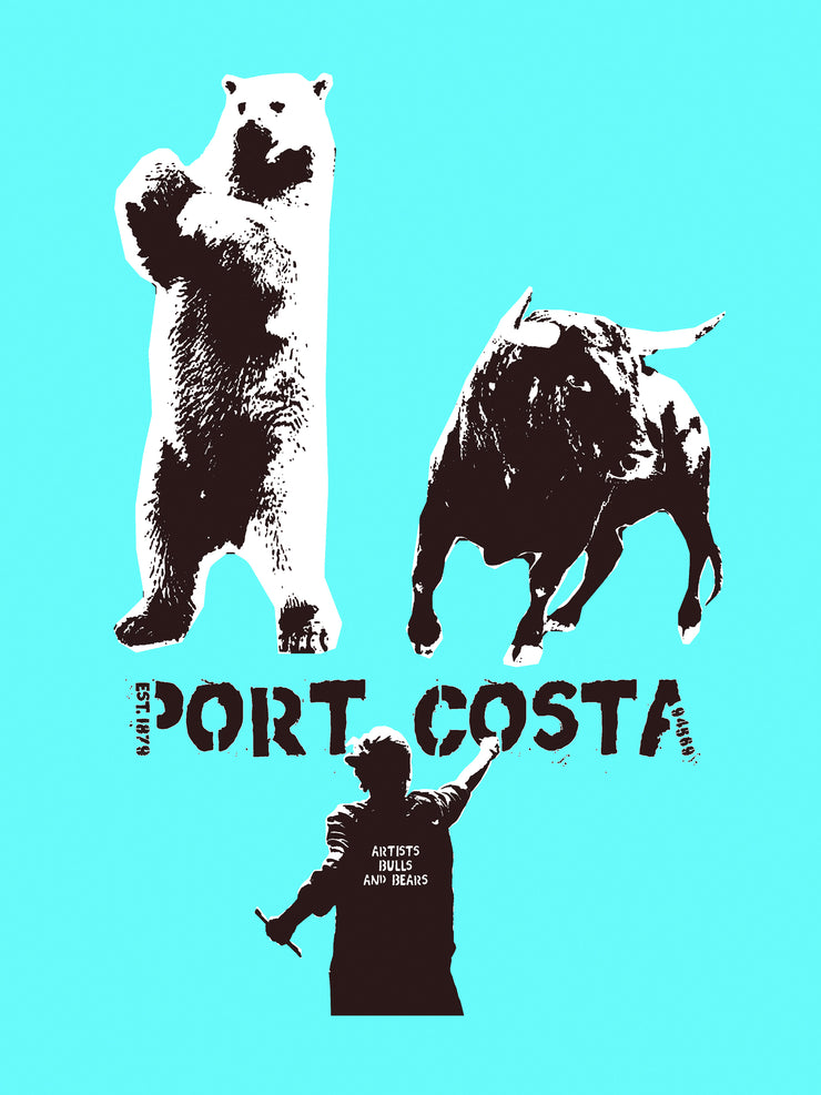 port costa, bear, bull, & artists map t-shirt