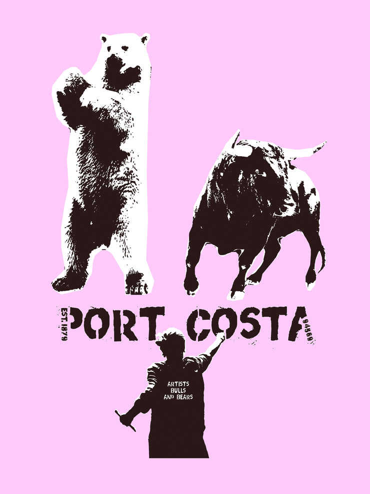 port costa, bear, bull, & artists map t-shirt